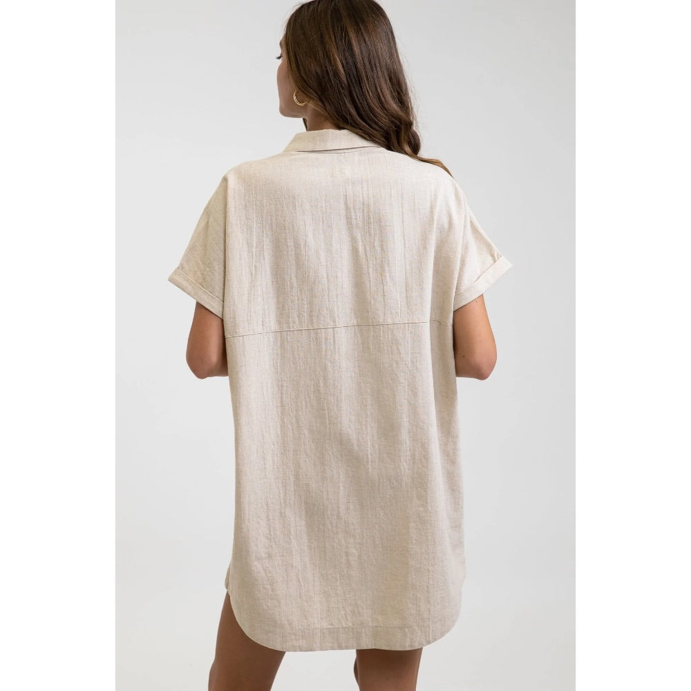 RHYTHM CLASSIC LINEN SHIRT DRESS SAND La Boutique Sharks RHYTHM CLASSIC LINEN SHIRT DRESS SAND La Boutique Sharks